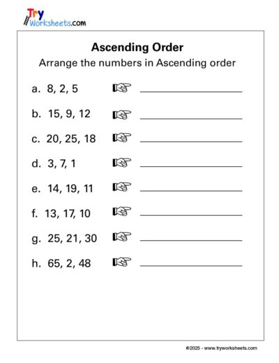 Math – Grade 1: Ascending Order Worksheet | Arrange Numbers
