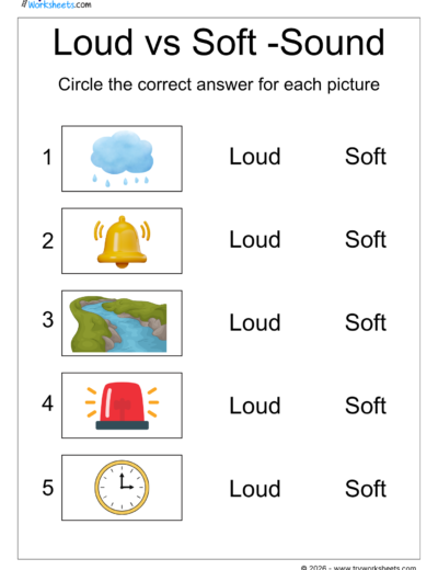 Loud vs Soft Sounds Worksheets for Kids | Kindergarten Phonics Activities – 2