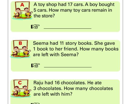 Math Grade 1 – Subtraction Word Problem Worksheets for Kids