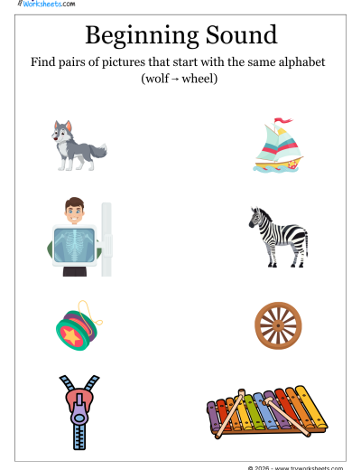 LKG- Phonics Worksheet-Match the Pictures with the Same Beginning Sound -6