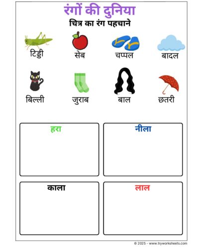 Hindi Worksheet – Identify the Colors