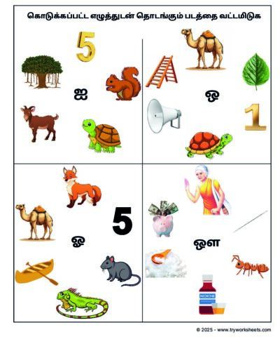 Tamil Worksheets – Identifying-Uyir Eluthukkal 3