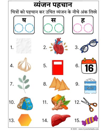 Hindi Worksheets –Identifying Vyanjan 17