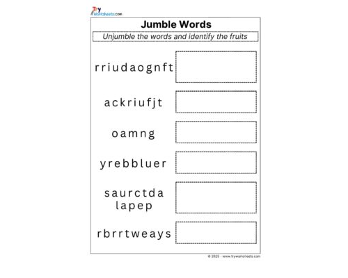 Science Grade 3 Worksheets -Jumble words Fruits