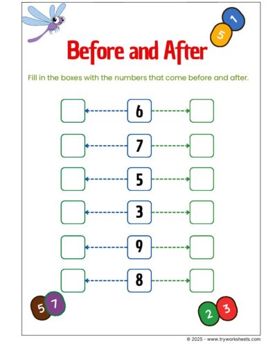 Math KG Worksheet – Number Before and After