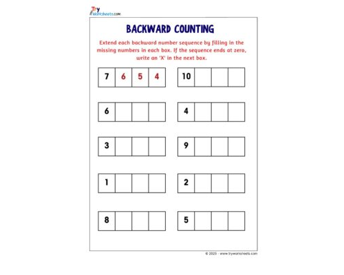 Math KG Worksheet – Backward counting