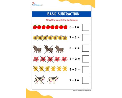 Math KG Worksheet – Basic Subtraction