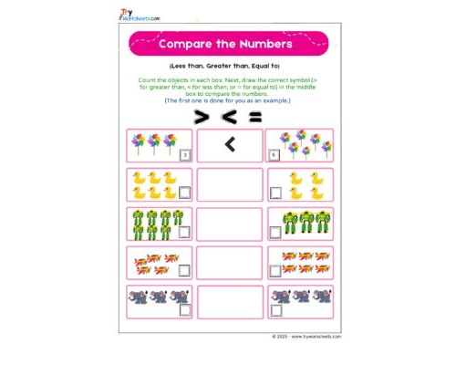 Math KG Worksheet – Compare the Numbers