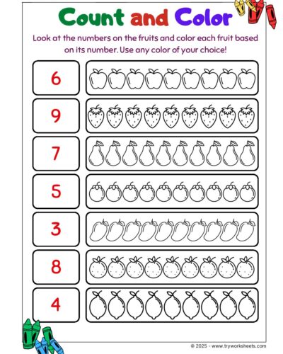 Math KG Worksheet – Count and color