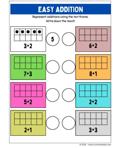 Math KG Worksheet – Easy Addition