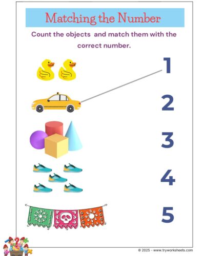 Math KG Worksheet – Match the Number
