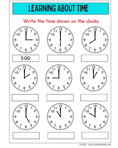 Math KG Worksheet – Learn Time