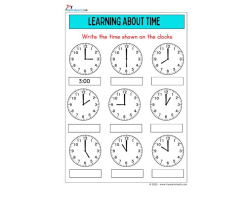 Math KG Worksheet – Learn Time