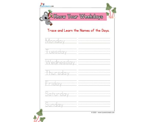 Math KG Worksheet – Know Your Weekdays