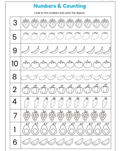 Look at the Numbers and Color the Objects