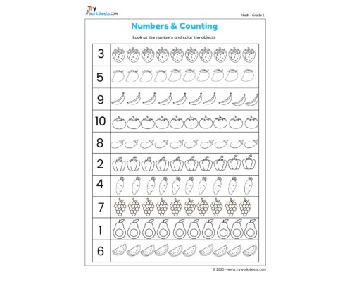 Look at the Numbers and Color the Objects