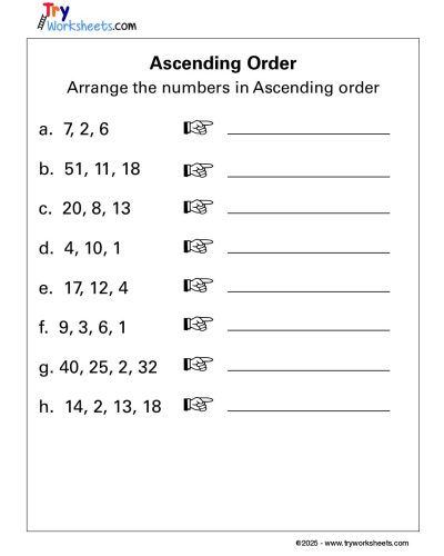 Math – Grade 1: Ascending Order Worksheet | Arrange Numbers