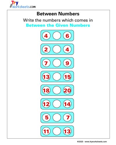 Math – Grade 1: Between Numbers Worksheet | Fill in the Missing Numbers