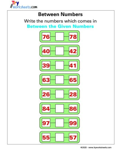 Math – Grade 1: Between Numbers Worksheet | Fill in the Missing Numbers