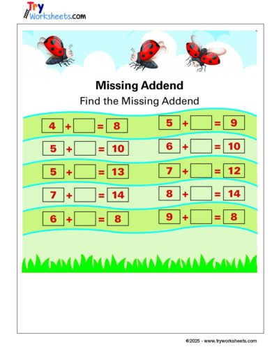 Math Grade 1 – Missing Addend Worksheets | Find the Missing Addend Practice