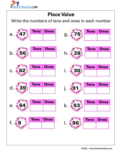 Math Grade 1 – Place Value Worksheet for Tens and Ones