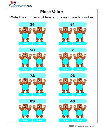 Math Grade 1 – Place Value Worksheet for Tens and Ones