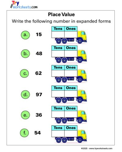 Math Grade 1 – Place Value Worksheet: Write in Expanded Form