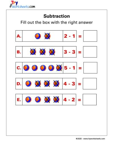 Math Grade 1 – Subtraction Worksheet with Fill-in Answers