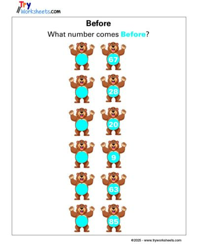 Math – Grade 1: What Number Comes Before? Worksheet
