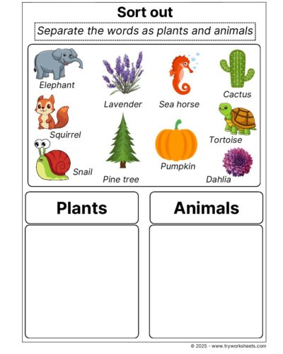 Science Grade 2 Worksheet Sort Out Plants Animals