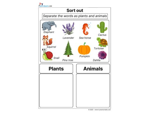 Science Grade 2 Worksheet Sort Out Plants Animals