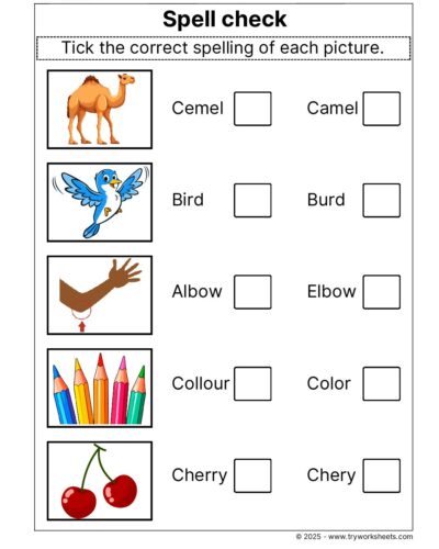 Science Grade 1 Worksheet – Spell check
