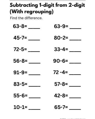 Maths – Grade 3 – Subtraction 1