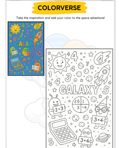 Kids Summer Worksheet – Coloring Universe Galaxy