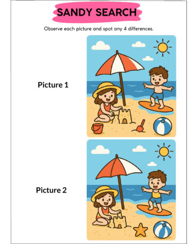 Kids Summer Worksheet – Spot the difference