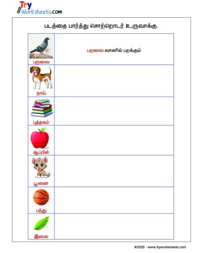 Tamil – Grade 2 Worksheet – Frame Sentence – Picture