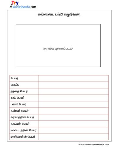 Tamil – Grade 2 Worksheet – Write About Myself