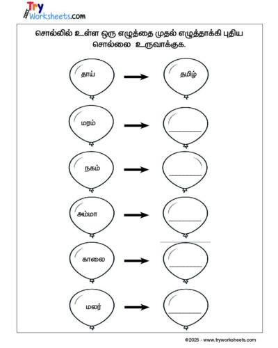 Tamil – Grade 2 Worksheet – Puthiya Sol Uruvaku (Word Formation)