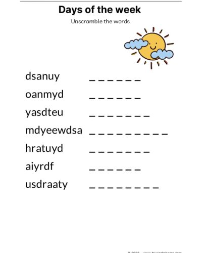 Unscramble the words – Days
