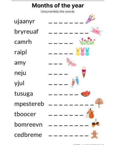 Months of the year – Unscramble the words