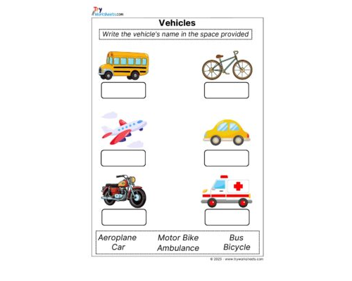 Science Grade 1 Worksheet – Vehicles