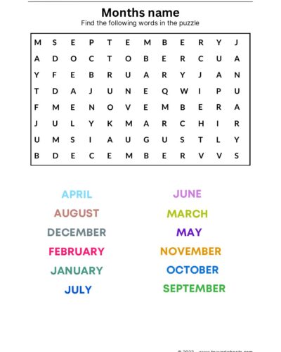Months name worksheets