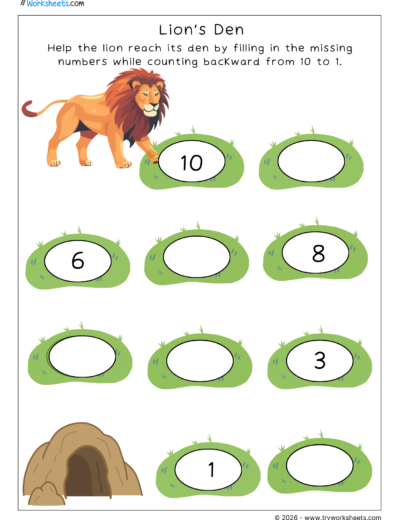 Forward and Backward Counting Worksheets-Lion’s Den