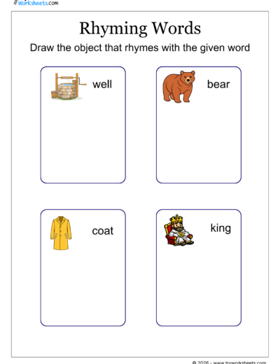 Draw the Rhyming Words Worksheet | Phonics Activity for Kids