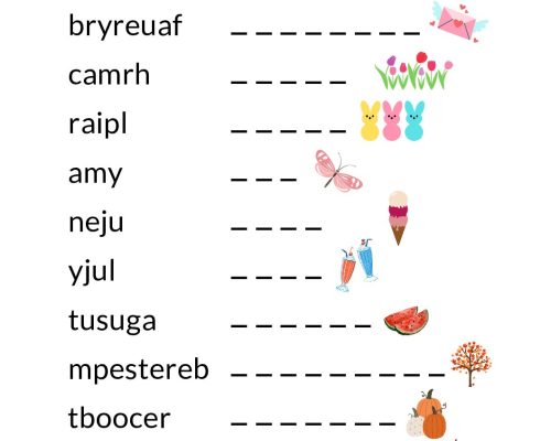 Months of the year – Unscramble the words