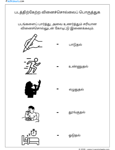 Tamil Grade 3 Worksheet – Match the Verb