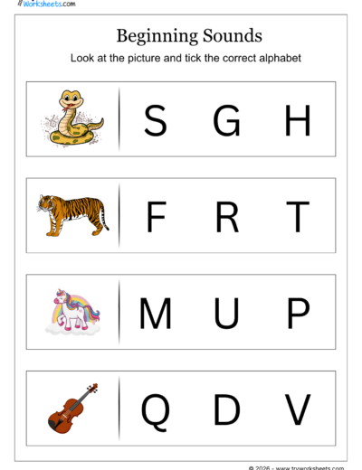 Beginning Sounds : Circle the First Letter of Each Picture