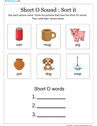 Short Vowel Sounds Worksheets – Short -O