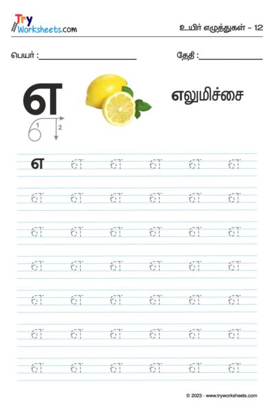 Tamil Tracing Worksheet – Letter – எ