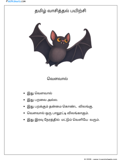 Tamil Short Passage Reading Practice Worksheets-Bat